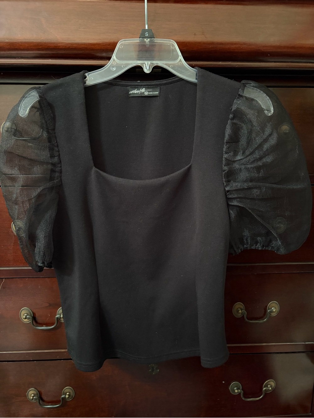 Zara Black Puff-Sleeve Square Neck Blouse